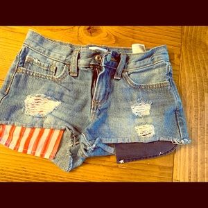 Old Navy red white and blue cut-off jean shorts